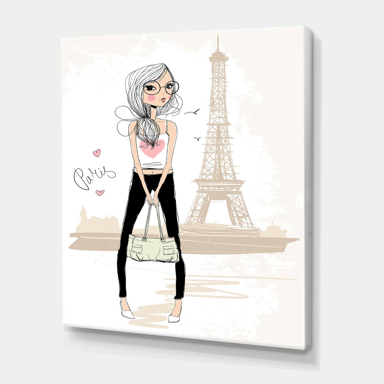 Designart - Cute Girl By The Tour Eiffel In Paris - Children's Art Canvas Wall Art Print